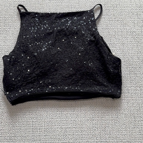 Tops - Black Sequin Crop Tank Top